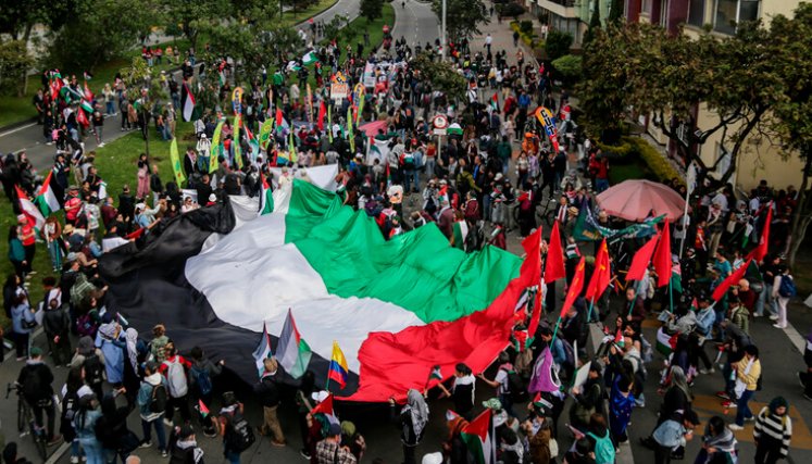 Marchas en Bogotá en solidaridad con Palestina. Foto Colprensa