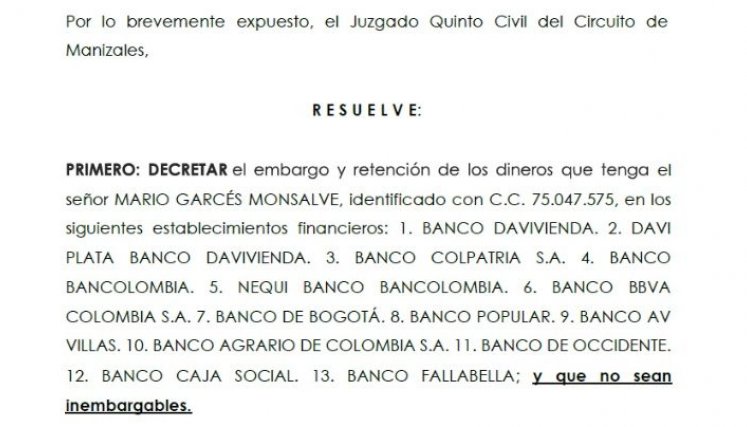 Mandamiento de pago contra Mario Garcés, hermano del Obispo, por la millonaria deuda/Foto cortesía