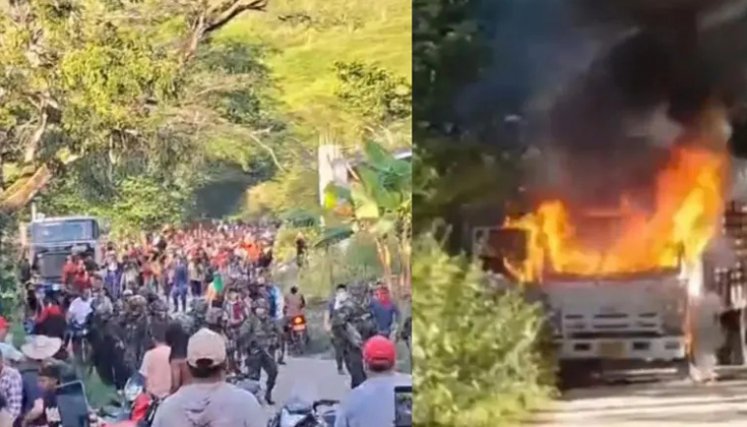 Militares heridos y vehículos incinerados tras asonada en operativo contra minería ilegal en Ataco, Tolima