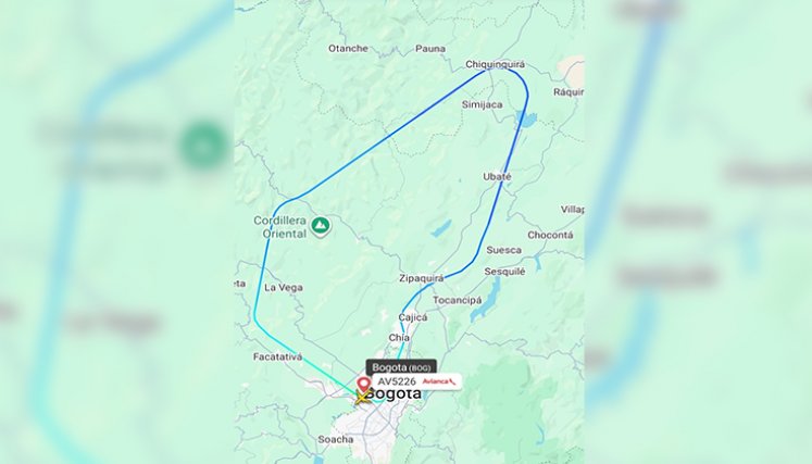 Toma satelital del recorrido del avión. Foto: tomada de Flightradar24.