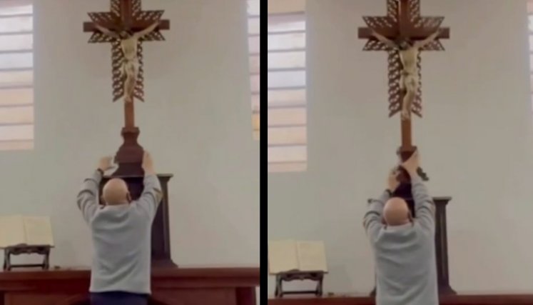 Tras tragedia en Ecuador, aparece video de sacerdote colombiano a quien le cayó una cruz
