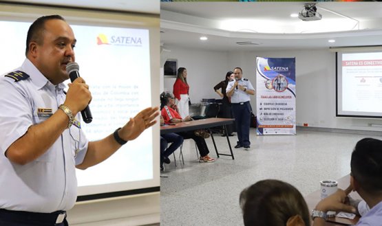 El coronel Carlos Otálora, director comercial de Satena, se reunió con empresarios y gremios del turismo, en Cúcuta. / Foto: cortesía Cámara de Comercio para La Opinión