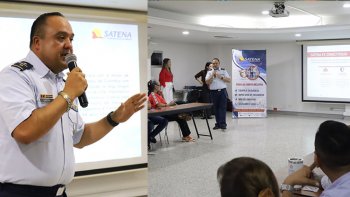 El coronel Carlos Otálora, director comercial de Satena, se reunió con empresarios y gremios del turismo, en Cúcuta. / Foto: cortesía Cámara de Comercio para La Opinión