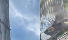 Así quedó la fachada del rascacielos más alto de Pekín tras el impacto de una avioneta