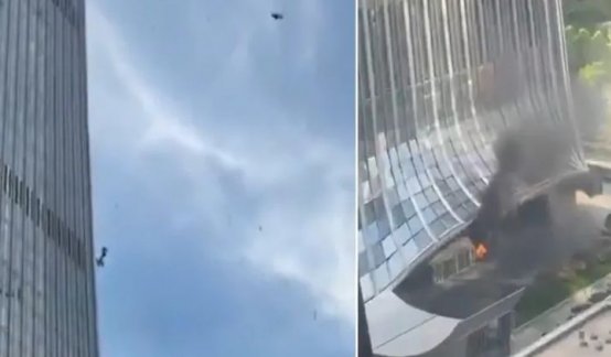 Así quedó la fachada del rascacielos más alto de Pekín tras el impacto de una avioneta