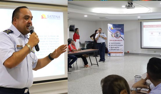El coronel Carlos Otálora, director comercial de Satena, se reunió con empresarios y gremios del turismo, en Cúcuta. / Foto: cortesía Cámara de Comercio para La Opinión