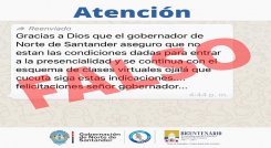 Gobernación desmiente cadena de WhatsApp que advertía suspensión de regreso a clases presenciales./Foto: cortesía