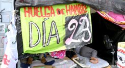 Así se ve la huelga de hambre a las afueras de Nutresa, en Cúcuta.