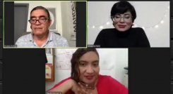El senador Gustavo Bolívar, en su canal de YouTube ‘Cuarto de hora’, junto a la exactriz porno cucuteña Amaranta Hank (derecha) y la activista feminista Claudia Quintero (abajo).