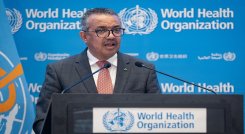 Director General de la OMS, Tedros Adhanom Ghebreyesus, dirigiéndose a la sesión especial de la Asamblea Mundial de la Salud en Ginebra./AFP