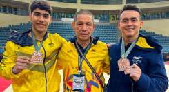 Ángel Barajas, Jairo Ruiz y Jossimar Calvo, gimnasia de Cúcuta. 