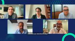 (Arriba) Cristian Verbel, CEO de La Opinión; Lucas Arboleda, experto en Derecho Administrativo y Energético; y René Mora, editor general de La Opinión. (Abajo) José Miguel González Ocampo, gerente de CENS-EPM y Camilo Sánchez, presidente de Andesco.
