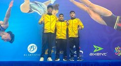 Yan Dairo Zabala, Camilo Vera y Jordan Castro gimnastas cucuteños. 