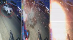 Varias cámaras de seguridad registraron el impacto de la granada al momento de estallar en la caseta.