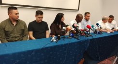 Voceros del Pacto Histórico en el anuncio de la visita del candidato a la presidencia Ivan Cepeda a Cúcuta./Foto: Orlando Carvajal