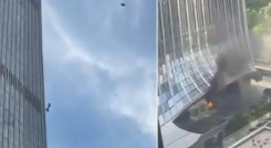Así quedó la fachada del rascacielos más alto de Pekín tras el impacto de una avioneta