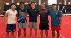 Jorman Álvarez, Ángel Barajas, Yan Dairon Zabala, Jossimar Calvo (director técnico) y Camilo Vera, las cartas de la gimnasia colombiana en los Juegos Centroamericanos y del Caribe.
