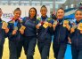 Las gimnastas cucuteñas María Jimena Mendoza (primera a la derecha) y Adriana Lucía Mantilla (segunda) brillaron con la selección Colombia en los Juegos de Santo Domingo 2026. 