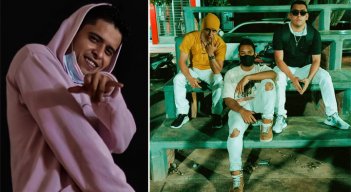 Stevez ‘El niño’ (de amarillo en la imagen derecha) en compañía de Senti Gm: productor vocal y el Dj Coco: productor instrumental de su sencillo. / Fotos: Instagram.