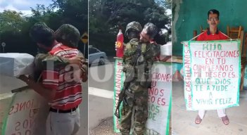 Soldado recibió una gran sorpresa de su padre.