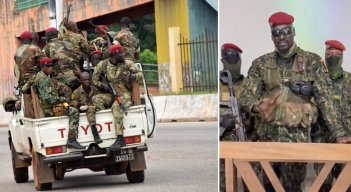 Una captura de pantalla tomada de imágenes muestra al coronel guineano Doumbouya pronunciando un discurso tras la captura del presidente de Guinea Conakry y la disolución del gobierno durante un golpe de Estado. / Foto: AFP