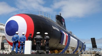 Submarino nuclear francés "Suffren" en Cherburgo, noroeste de Francia. /AFP