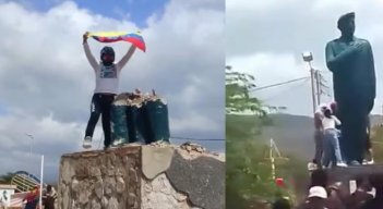 Mientras en varios puntos de Venezuela se registran movilizaciones, en Falcón derribaron una estatua de Hugo Chávez, quien fue el mentor político del recién elegido Nicolás Maduro Moros.