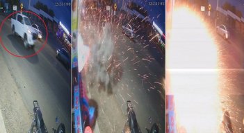 Varias cámaras de seguridad registraron el impacto de la granada al momento de estallar en la caseta.