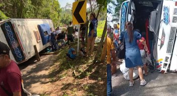 La buseta quedó volcada a un margen de la vía Cúcuta-Puerto Santander.