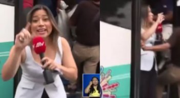 Presentadora subió a un bus y el conductor arrancó con ella en vivo