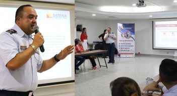 El coronel Carlos Otálora, director comercial de Satena, se reunió con empresarios y gremios del turismo, en Cúcuta. / Foto: cortesía Cámara de Comercio para La Opinión
