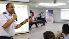 El coronel Carlos Otálora, director comercial de Satena, se reunió con empresarios y gremios del turismo, en Cúcuta. / Foto: cortesía Cámara de Comercio para La Opinión